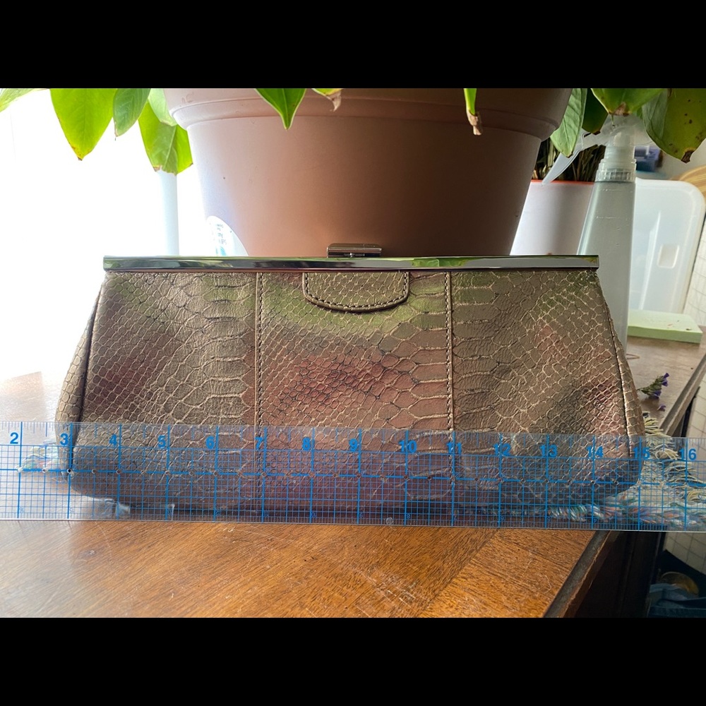 BANANA REPUBLIC Leather Clutch Bag - Metallic Bronze Python Pattern